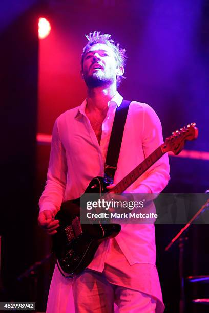 Daniel Johns performs at the David Jones Spring/Summer 2015 Fashion Launch at David Jones Elizabeth Street Store on August 5, 2015 in Sydney,...