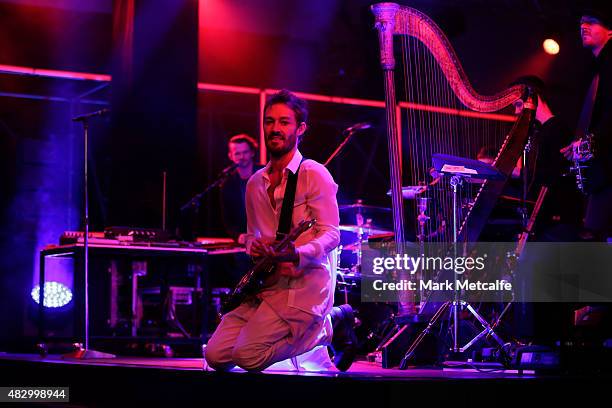 Daniel Johns performs at the David Jones Spring/Summer 2015 Fashion Launch at David Jones Elizabeth Street Store on August 5, 2015 in Sydney,...