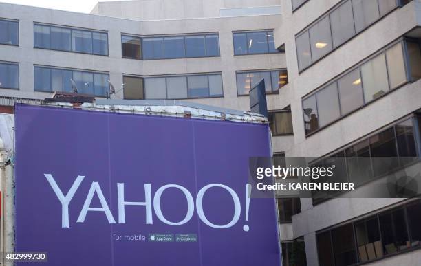 Billboard for the technology company Yahoo is seen August 5, 2015 in Washington, DC. Yahoo is globally known for its Web portal, search engine,...