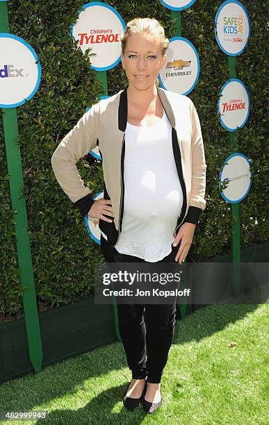 Kendra Wilkinson arrives at Safe Kids Day at The Lot on April 5, 2014 in West Hollywood, California.