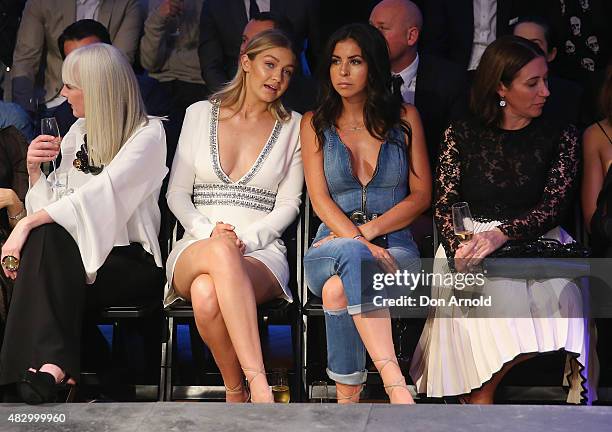 Gigi Hadid and Leah McCarthy sit front row at the David Jones Spring/Summer 2015 Fashion Launch on August 5, 2015 in Sydney, Australia.