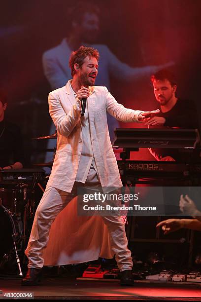 Daniel Johns performs at the David Jones Spring/Summer 2015 Fashion Launch at David Jones Elizabeth Street Store on August 5, 2015 in Sydney,...