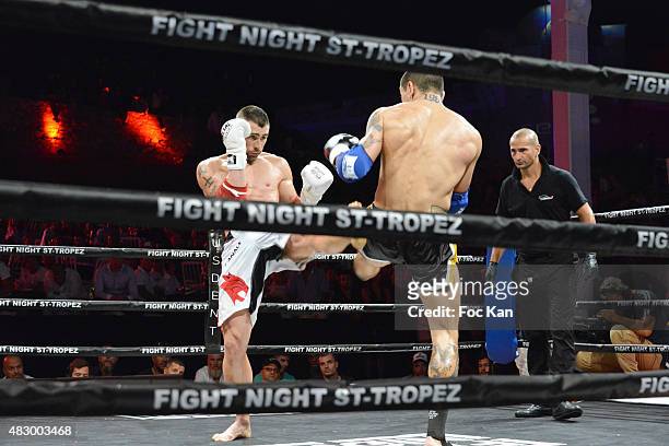 Muaythai champion Yohan Lidon and Jonatan Oliveira fight during the 'Fight Night 2015' Gala Show at La Citadelle de Saint Tropez on on August 4, 2015...