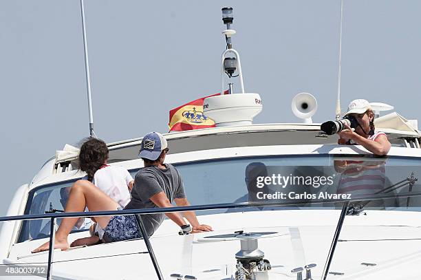 Princess Elena of Spain and her children Felipe Juan Froilan Marichalar and Victoria Federica Marichalar on board of the Somny during the 34th Copa...