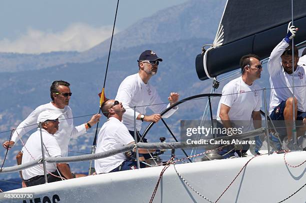 King Felipe VI of Spain on board of the Aifos during the 34th Copa del Rey Mapfre Sailing Cup day 3 on August 5, 2015 in Palma de Mallorca, Spain.