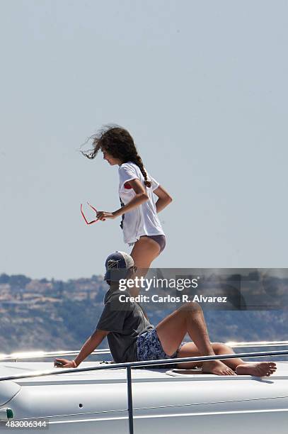 Felipe Juan Froilan Marichalar and Victoria Federica Marichalar on board of the Somny during the 34th Copa del Rey Mapfre Sailing Cup day 3 on August...