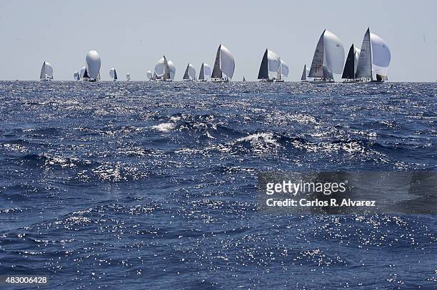Sailing boats compete during a leg of the 34th Copa del Rey Mapfre Sailing Cup - Day 3 on August 5, 2015 in Palma de Mallorca, Spain.