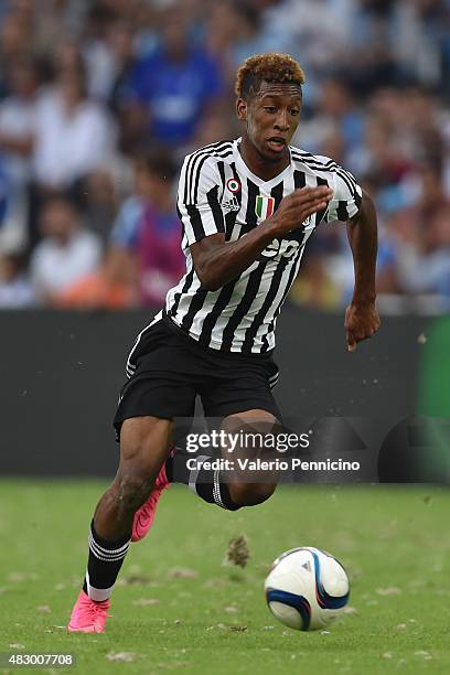 Kingsley Coman of Juventus FC in action during the preseason friendly match between Olympique de Marseille and Juventus FC at Stade Velodrome on...