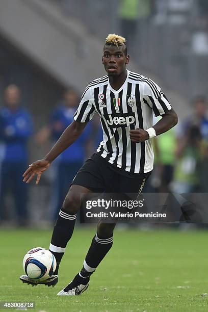 Paul Pogba of Juventus FC in action during the preseason friendly match between Olympique de Marseille and Juventus FC at Stade Velodrome on August...