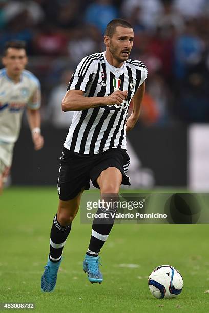 Leonardo Bonucci of Juventus FC in action during the preseason friendly match between Olympique de Marseille and Juventus FC at Stade Velodrome on...