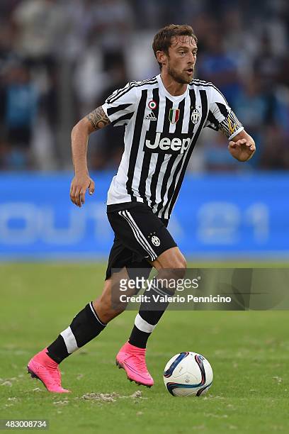 Claudio Marchisio of Juventus FC in action during the preseason friendly match between Olympique de Marseille and Juventus FC at Stade Velodrome on...