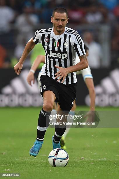 Leonardo Bonucci of Juventus FC in action during the preseason friendly match between Olympique de Marseille and Juventus FC at Stade Velodrome on...