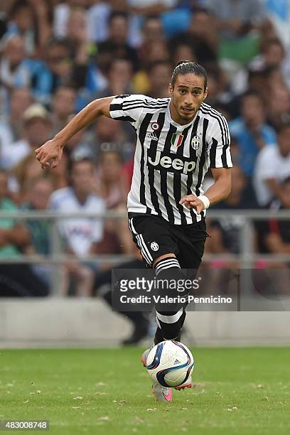 Martin Caceres of Juventus FC in action during the preseason friendly match between Olympique de Marseille and Juventus FC at Stade Velodrome on...