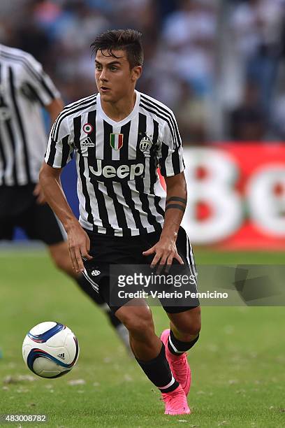 Paulo Dybala of Juventus FC in action during the preseason friendly match between Olympique de Marseille and Juventus FC at Stade Velodrome on August...