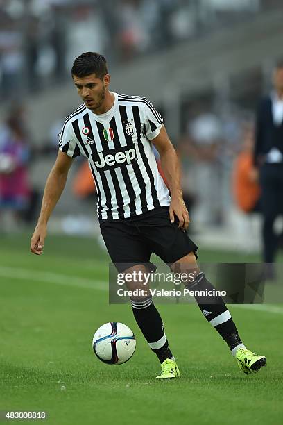 Alvaro Morata of Juventus FC in action during the preseason friendly match between Olympique de Marseille and Juventus FC at Stade Velodrome on...
