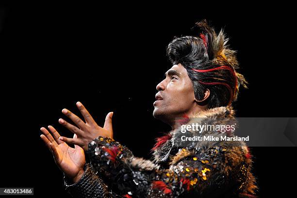 Simon Webbe performs on stage during a photocall for "The Three Little Pigs" at Palace Theatre on August 5, 2015 in London, England.