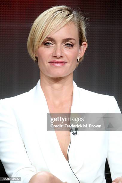 Actress Amber Valletta speaks onstage during the 'Blood & Oil' panel discussion at the ABC Entertainment portion of the 2015 Summer TCA Tour at The...