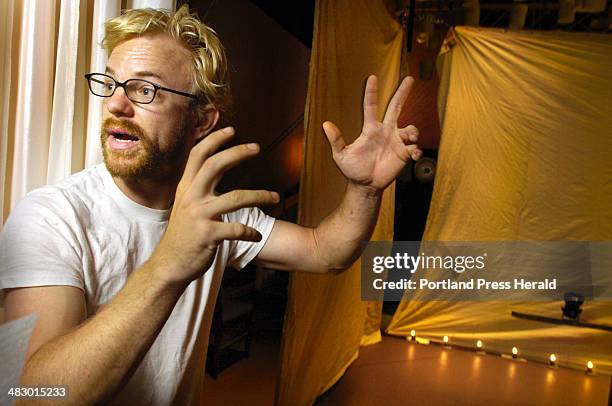 Staff Photo by John Ewing, Wednesday, August 18, 2004: Justin Townsend, a troup member in TENT Revival, an ensemble of professional theater artists...