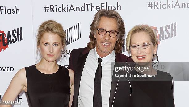 Actress Mamie Gummer, musician/actor Rick Springfield and actress Meryl Streep attend the "Ricki And The Flash" New York premiere at AMC Lincoln...