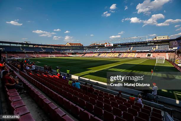 General view of Letna Stadium before the UEFA Champions League Third Qualifying Round 2nd Leg match between Sparta Prague and CSKA Moscow on August...
