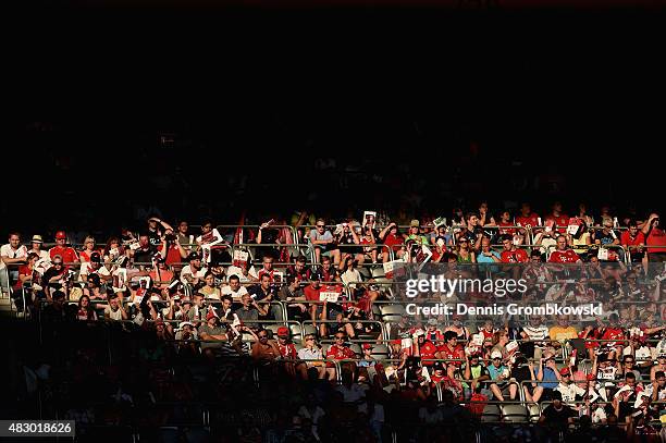Spectators watch the the Audi Cup 2015 match between Tottenham Hotspur and AC Milan at Allianz Arena on August 5, 2015 in Munich, Germany.