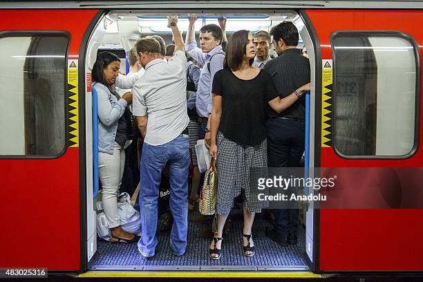 Commuters queuing for tube trains at Oxford Circus station ahead of the Tube strike in the evening rush hour of Wednesday, August 5, 2015. The strike...