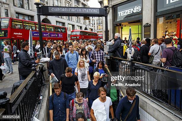 Commuters queuing to enter Oxford Circus tube station ahead of the Tube strike in the evening rush hour of Wednesday, August 5, 2015. The strike will...