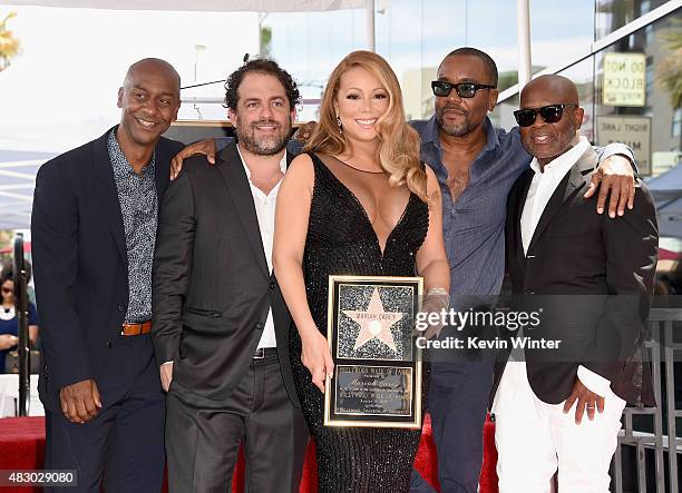 Singer Mariah Carey , with President of Programming, BET, Stephen Hill, directors/producers Brett Ratner and Lee Daniels and Chairman and CEO, Epic...