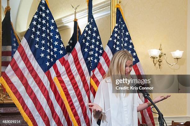 Actress Gwyneth Paltrow speaks during a news conference to discuss opposition to H.R. 1599 on August 5, 2015 in Washington, DC. H.R.1599, known as...