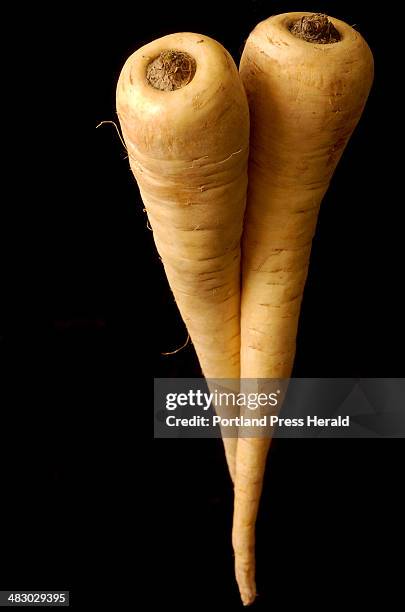 Staff Photo by John Ewing, Monday, April 11, 2005: Spring parsnips from Maine's Aroostook County.