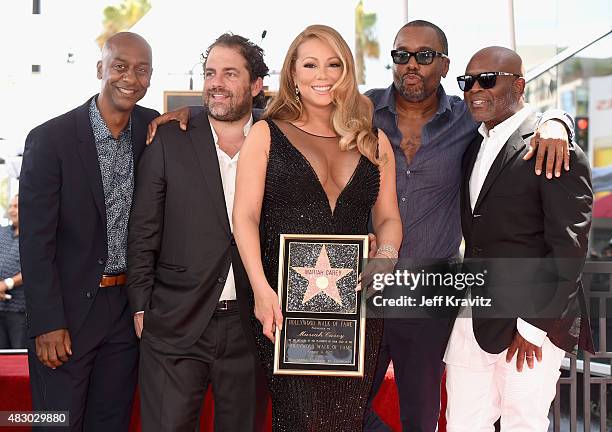 Singer Mariah Carey , with President of Programming, BET, Stephen Hill, directors/producers Brett Ratner and Lee Daniels and Chairman and CEO, Epic...