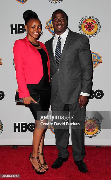 Football player Josh Shaw and Angela Shaw attend LA Fire Department Foundation Honors Jerry Weintraub at LAFD Disaster Preparedness Unit on April 5,...