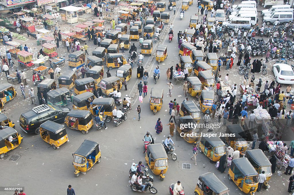 Busy crowded street in Hyderabad,India