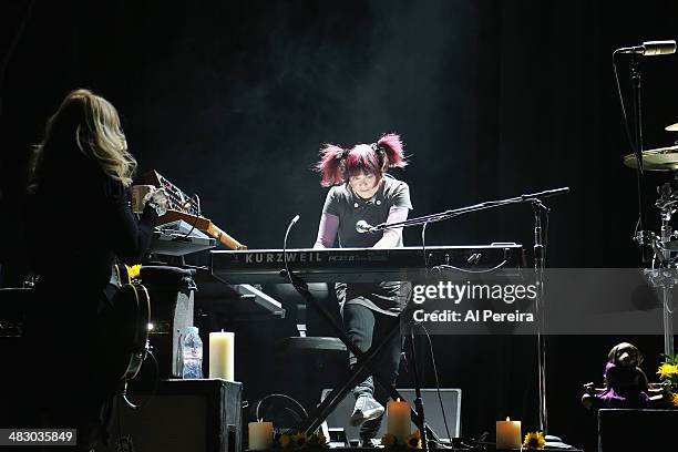 Keyboardist Debbie Shair and Heart performs at Bergen Performing Arts Center on April 5, 2014 in Englewood, New Jersey.