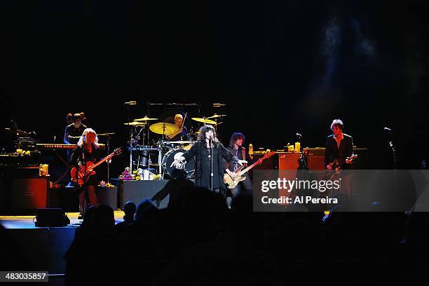 Debbie Shair, Ben Smith, Nancy WIlson, Ann Wilson, Dan Rothchild and Craig Bartock of Heart perform at Bergen Performing Arts Center on April 5, 2014...