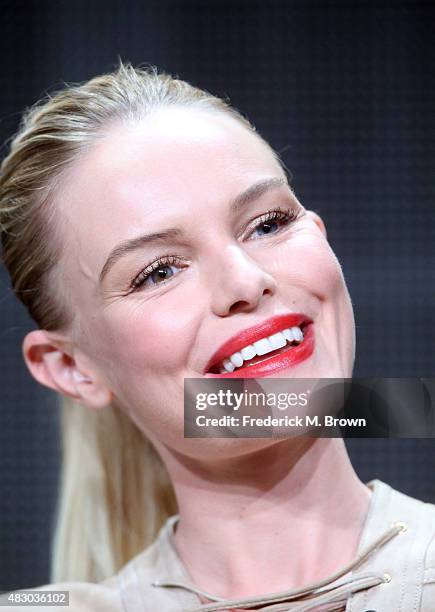 Actress Kate Bosworth speaks onstage during 'The Art of More' panel discussion at the Crackle portion of the 2015 Summer TCA Tour at The Beverly...