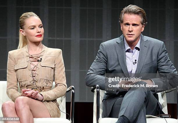 Actors Kate Bosworth and Cary Elwes speak onstage during 'The Art of More' panel discussion at the Crackle portion of the 2015 Summer TCA Tour at The...