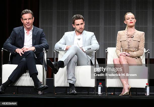 Actors Dennis Quaid, Christian Cooke and Kate Bosworth speak onstage during 'The Art of More' panel discussion at the Crackle portion of the 2015...