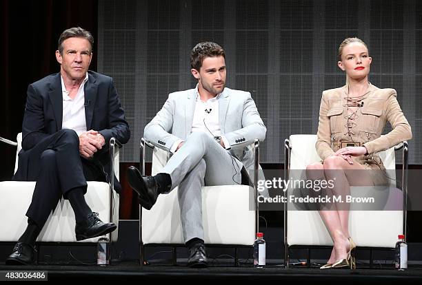 Actors Dennis Quaid, Christian Cooke and Kate Bosworth speak onstage during 'The Art of More' panel discussion at the Crackle portion of the 2015...