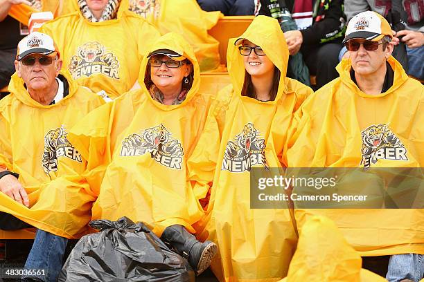 Tigers fans show their colours during the round five NRL match between the Wests Tigers and the Manly-Warringah Sea Eagles at Leichhardt Oval on...