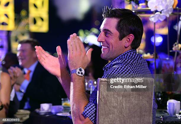 Green Bay Packers quarterback Aaron Rodgers attends the 13th annual Michael Jordan Celebrity Invitational gala at the ARIA Resort & Casino at...