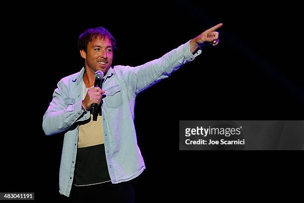 Eddie Ifft performs onstage at the KROQ 106.7 FM Kevin & Bean's April Foolishness 2014 at The Shrine Auditorium on April 5, 2014 in Los Angeles,...