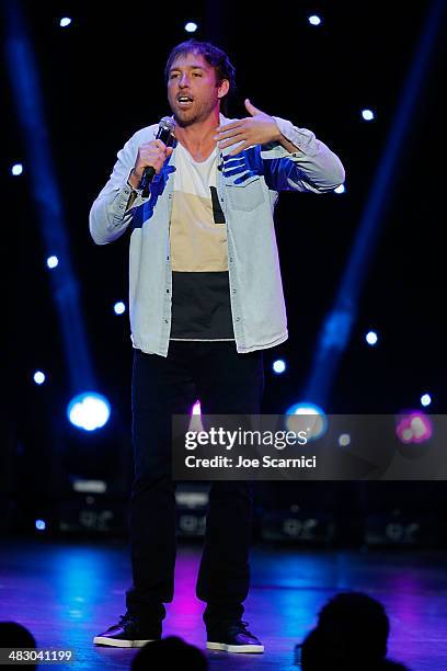 Eddie Ifft performs onstage at the KROQ 106.7 FM Kevin & Bean's April Foolishness 2014 at The Shrine Auditorium on April 5, 2014 in Los Angeles,...