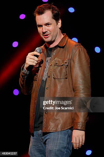 Jim Jefferies performs onstage at the KROQ 106.7 FM Kevin & Bean's April Foolishness 2014 at The Shrine Auditorium on April 5, 2014 in Los Angeles,...