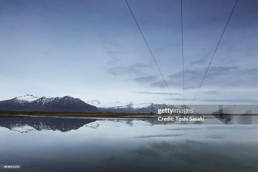 Snow mountain is reflected to lagoon