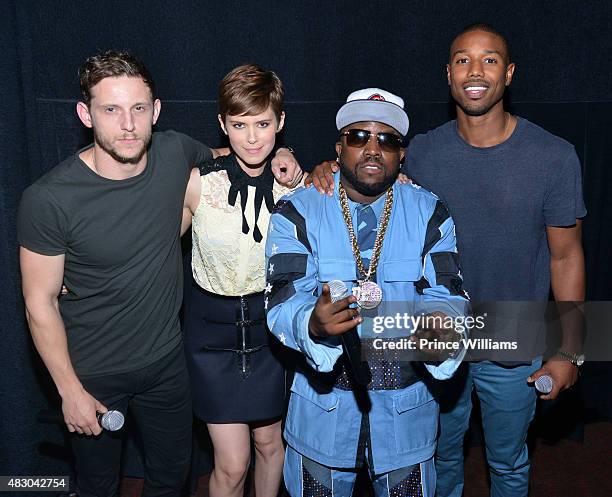 Jamie Bell, Kate Mara, Big Boi and Michael B. Jordan attend "Fantastic Four" red carpet screening at Cinebistro on July 30, 2015 in Atlanta, Georgia.