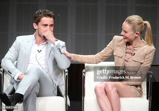 Actors Christian Cooke and Kate Bosworth speak onstage during 'The Art of More' panel discussion at the Crackle portion of the 2015 Summer TCA Tour...