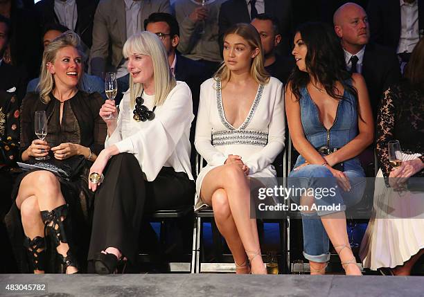 Gigi Hadid and Leah McCarthy sit front row at the David Jones Spring/Summer 2015 Fashion Launch on August 5, 2015 in Sydney, Australia.