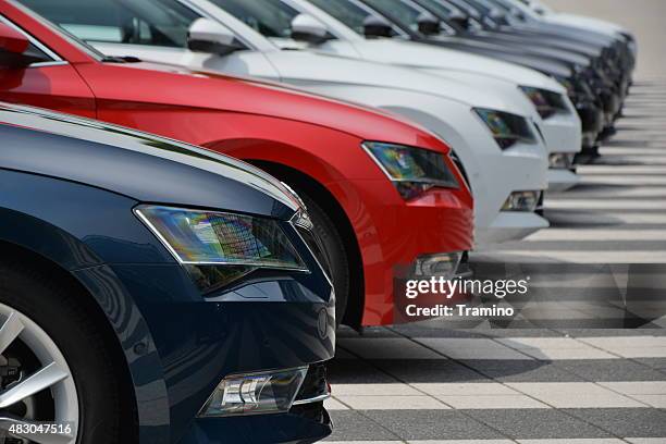 skoda cars in a row - fleet cars stock pictures, royalty-free photos & images