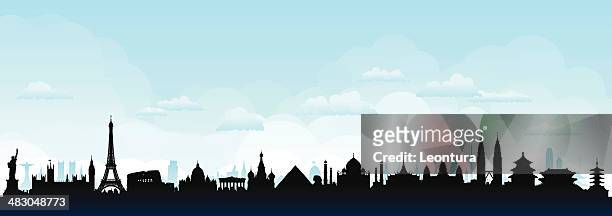illustrazioni stock, clip art, cartoni animati e icone di tendenza di skyline del mondo (edifici sono dettagliate, mobili e completa - panoramica
